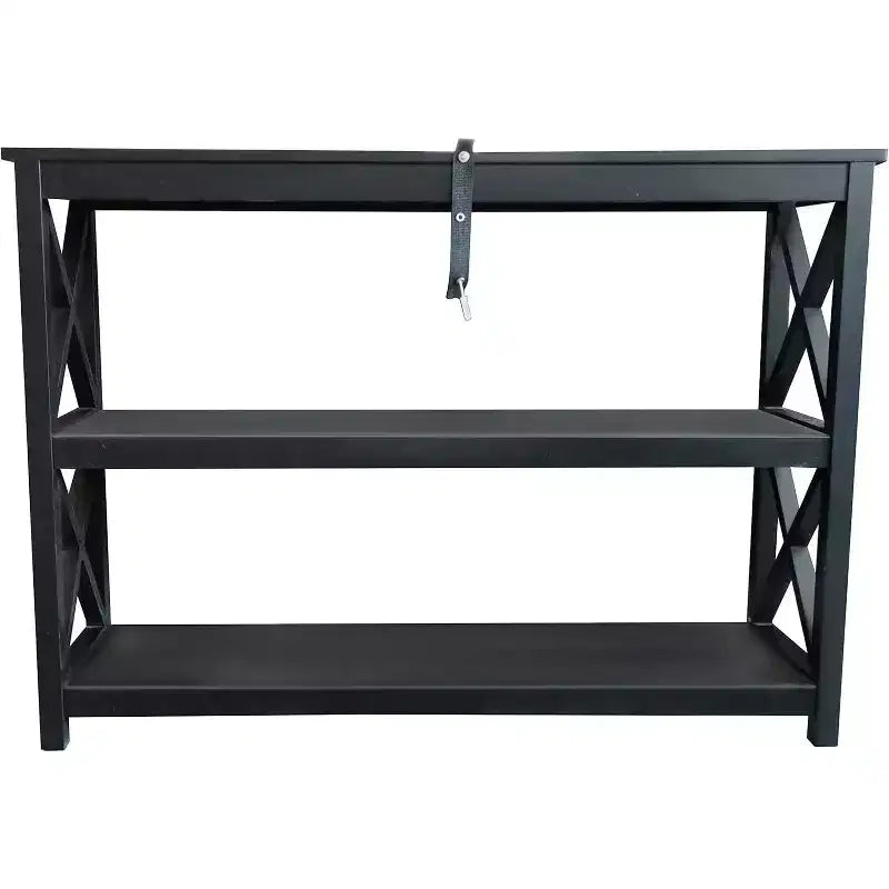 3-Tier X-Design Console Entryway Sofa Table With Shelves, Black