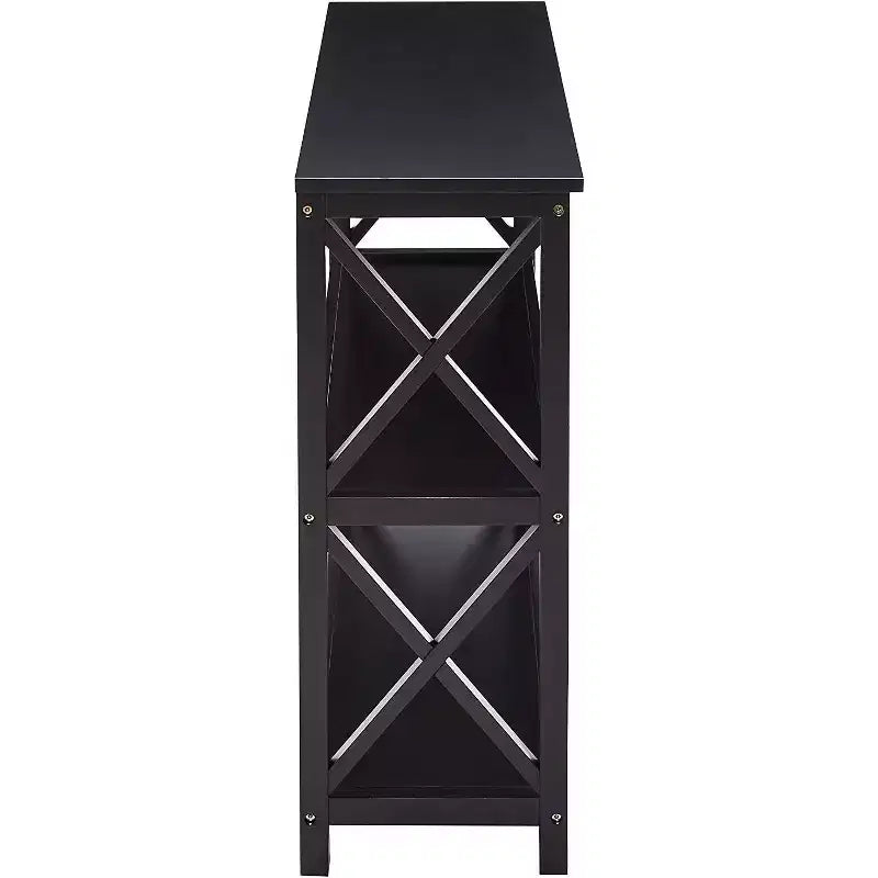 3-Tier X-Design Console Entryway Sofa Table With Shelves, Black