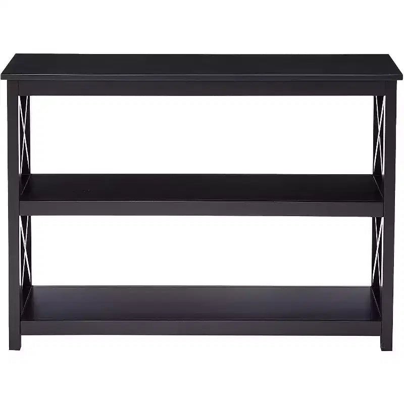 3-Tier X-Design Console Entryway Sofa Table With Shelves, Black