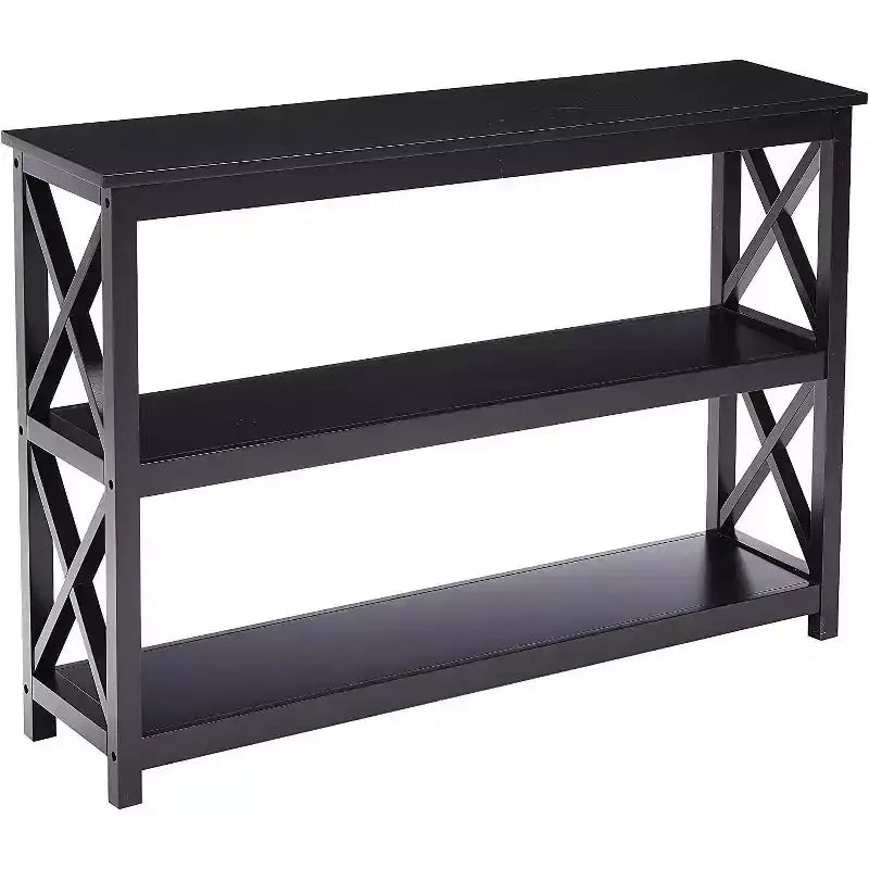 3-Tier X-Design Console Entryway Sofa Table With Shelves, Black