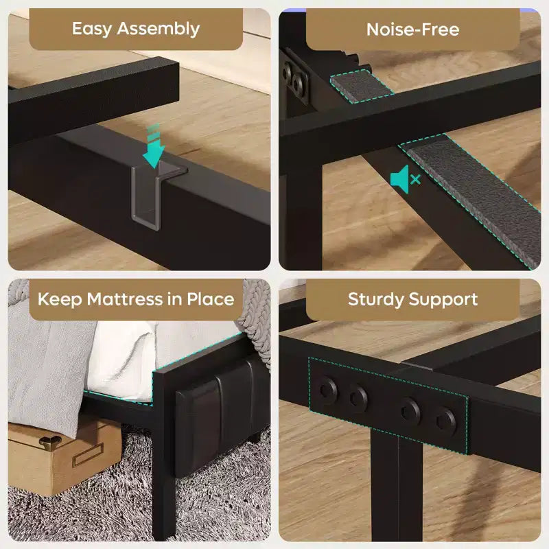 Full/King/Queen Size Bed Frame Upholstered Headboard Bed, LED Platform Bed with Foldable Trip Shelves & Storage Headboard Charge Station
