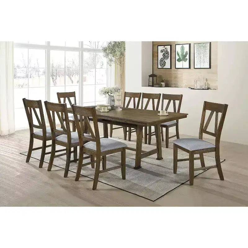 Furniture - Wood Dining Upholstered Chairs, Brown/Blue (Set of 2)