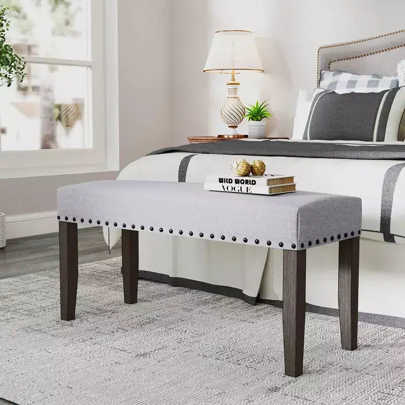 1/2 PCS 42.5 Upholstered Entryway Bench with Nailhead Trim Soft Padded Cushion Bedroom