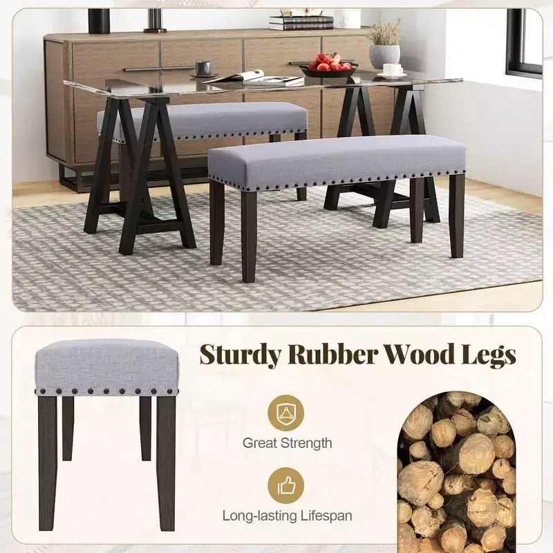 1/2 PCS 42.5 Upholstered Entryway Bench with Nailhead Trim Soft Padded Cushion Bedroom