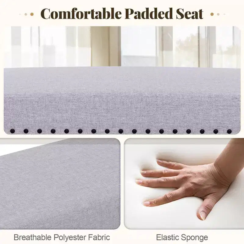 1/2 PCS 42.5 Upholstered Entryway Bench with Nailhead Trim Soft Padded Cushion Bedroom
