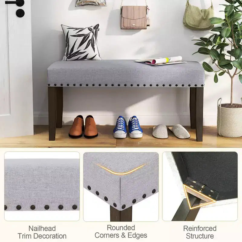 1/2 PCS 42.5 Upholstered Entryway Bench with Nailhead Trim Soft Padded Cushion Bedroom