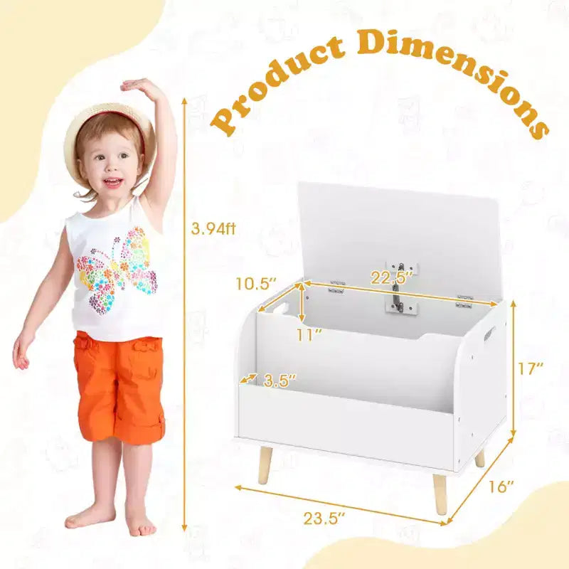 Kids Wooden Toy Box with Front Bookshelf 4 Solid Wood Legs Flip-top Lid for Nursery White/Pink