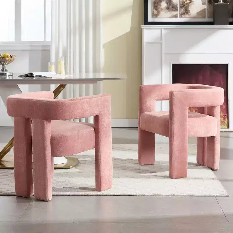 Chenille Fabric Accent Chairs Set of 2,Barrel Upholstered Armchairs with Solid Wood Legs,Lounge Chair for Living Room,Dining Room,Bedroom
