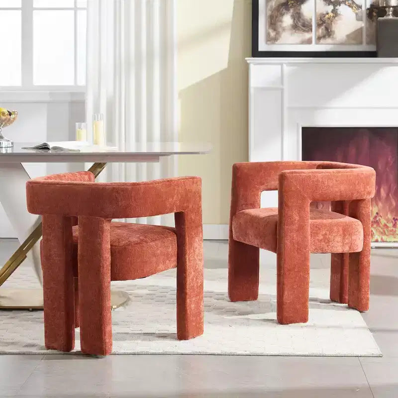 Chenille Fabric Accent Chairs Set of 2,Barrel Upholstered Armchairs with Solid Wood Legs,Lounge Chair for Living Room,Dining Room,Bedroom