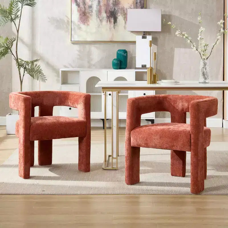 Chenille Fabric Accent Chairs Set of 2,Barrel Upholstered Armchairs with Solid Wood Legs,Lounge Chair for Living Room,Dining Room,Bedroom
