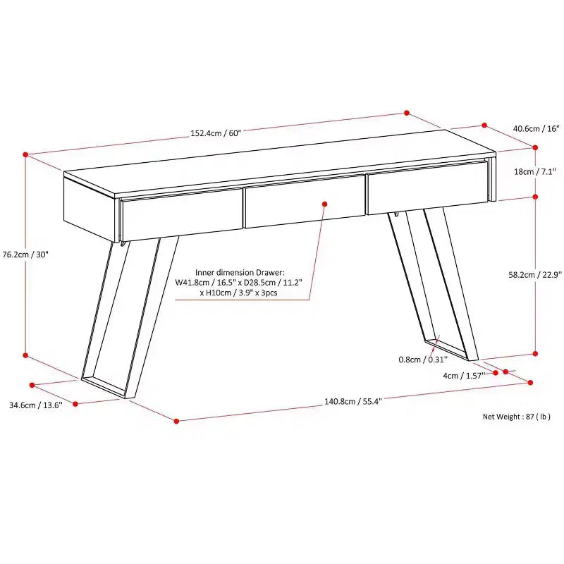 60 inch Wide Modern Industrial Console Sofa Table