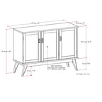 MADIA BUFFET con 3 ANTE in LEGNO MASSELLO, LARGHEZZA 127 cm, RETTANGOLARE, DESIGN MID-CENTURY MODERN