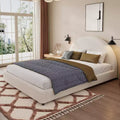 Queen/King Size Upholstered Platform Bed Frame with Round Curved Padded Headboard, White - 