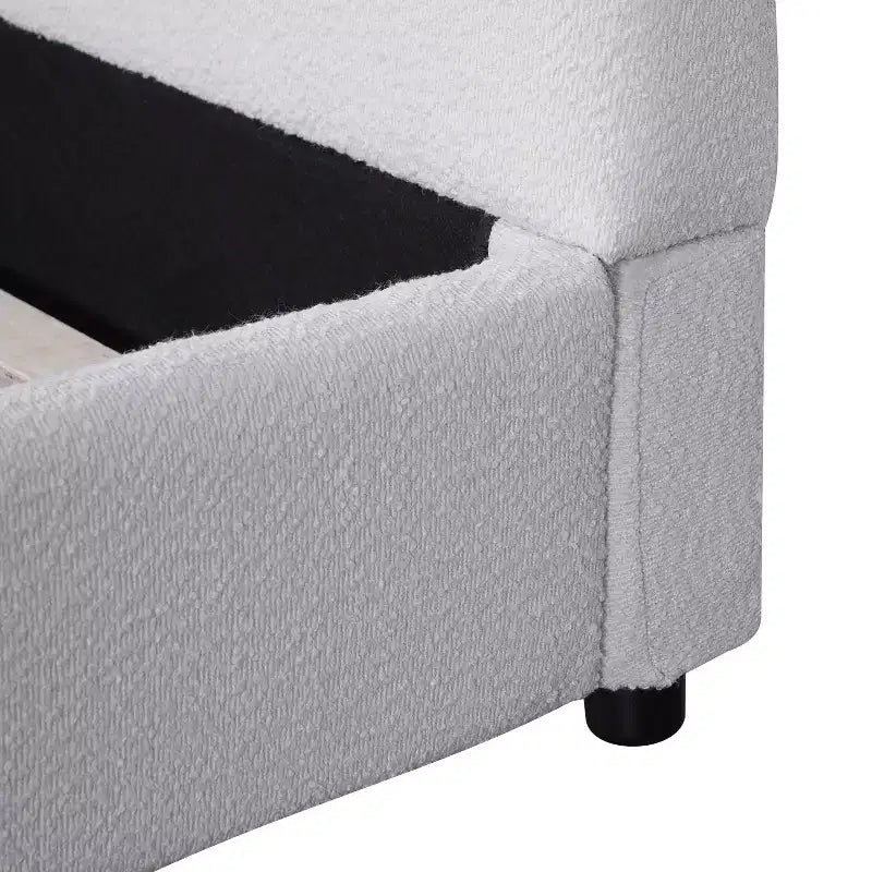 Queen/King Size Upholstered Platform Bed Frame with Round Curved Padded Headboard, White -