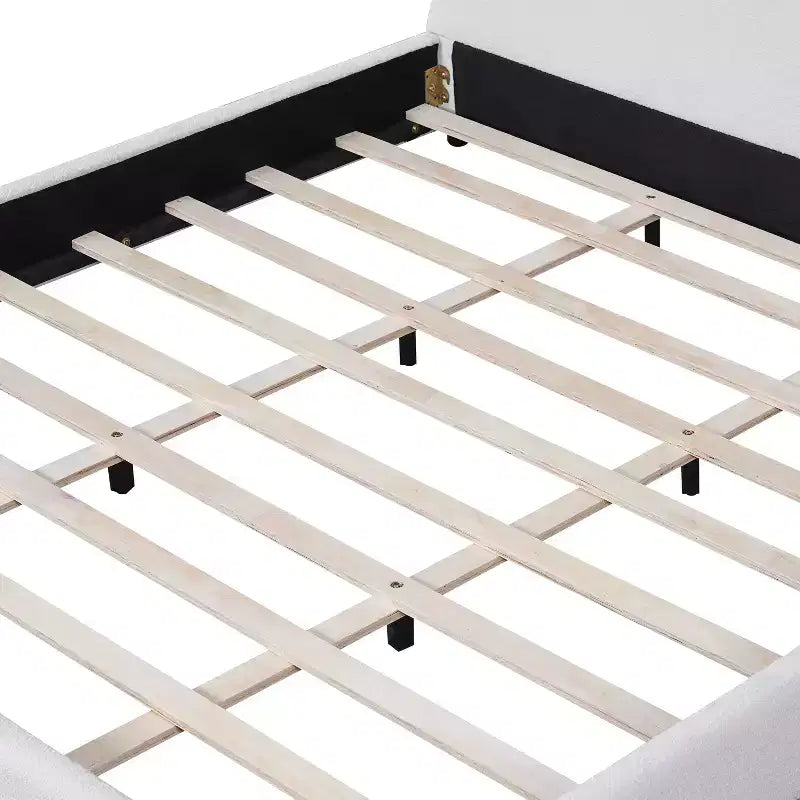 Queen/King Size Upholstered Platform Bed Frame with Round Curved Padded Headboard, White -