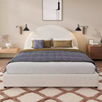 Base letto imbottita Queen/King Size con testiera rotonda e curva, bianca -