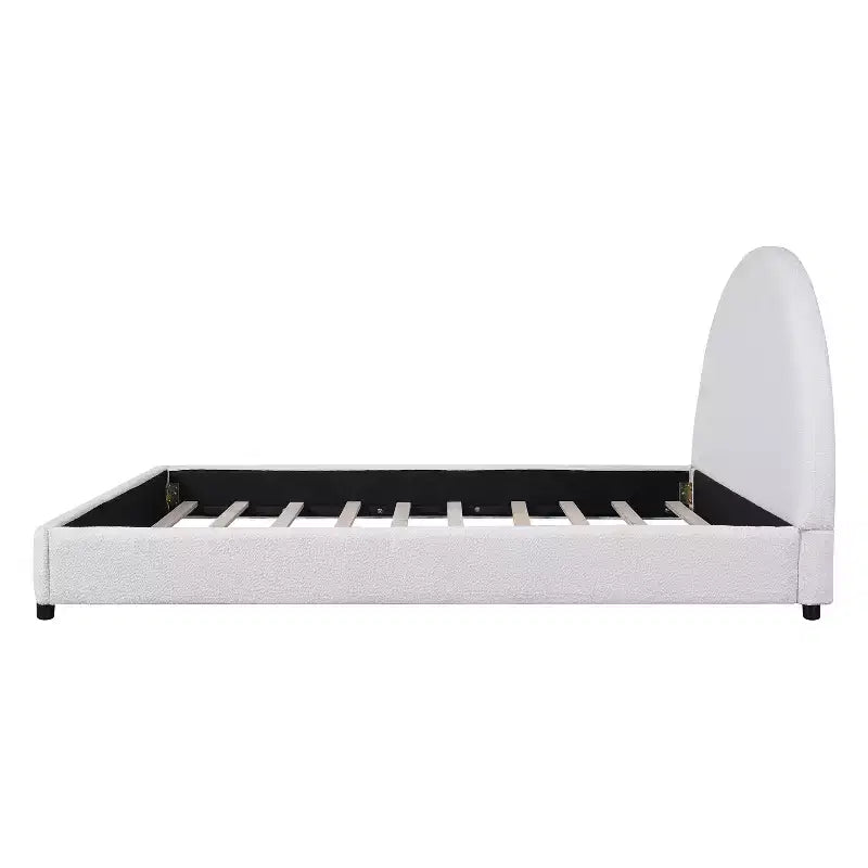 Queen/King Size Upholstered Platform Bed Frame with Round Curved Padded Headboard, White -