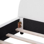 Base letto imbottita Queen/King Size con testiera rotonda e curva, bianca -