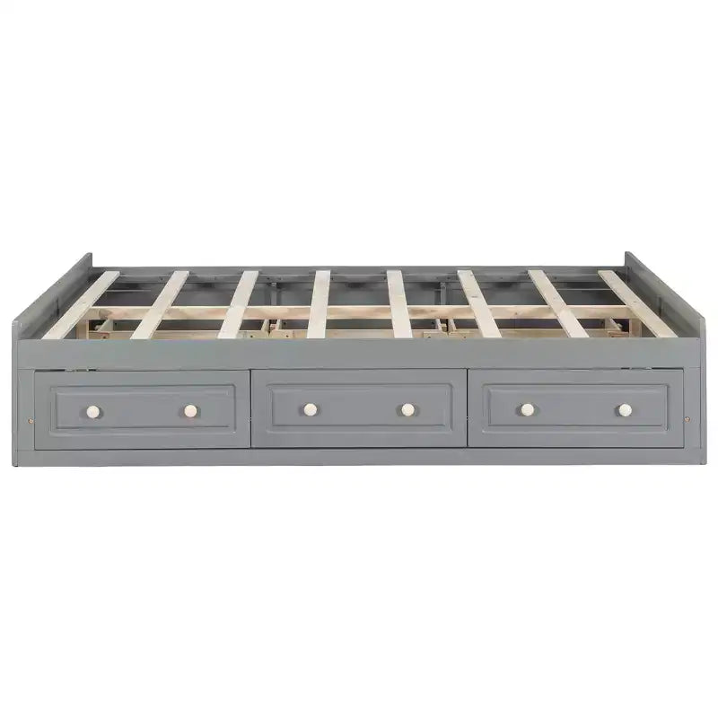 Queen Platform Beds with 6 Storage Drawers, Rustic Wood Queen Size Platform Bed Frame without Headboard, Gray