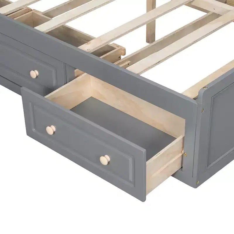 Queen Platform Beds with 6 Storage Drawers, Rustic Wood Queen Size Platform Bed Frame without Headboard, Gray