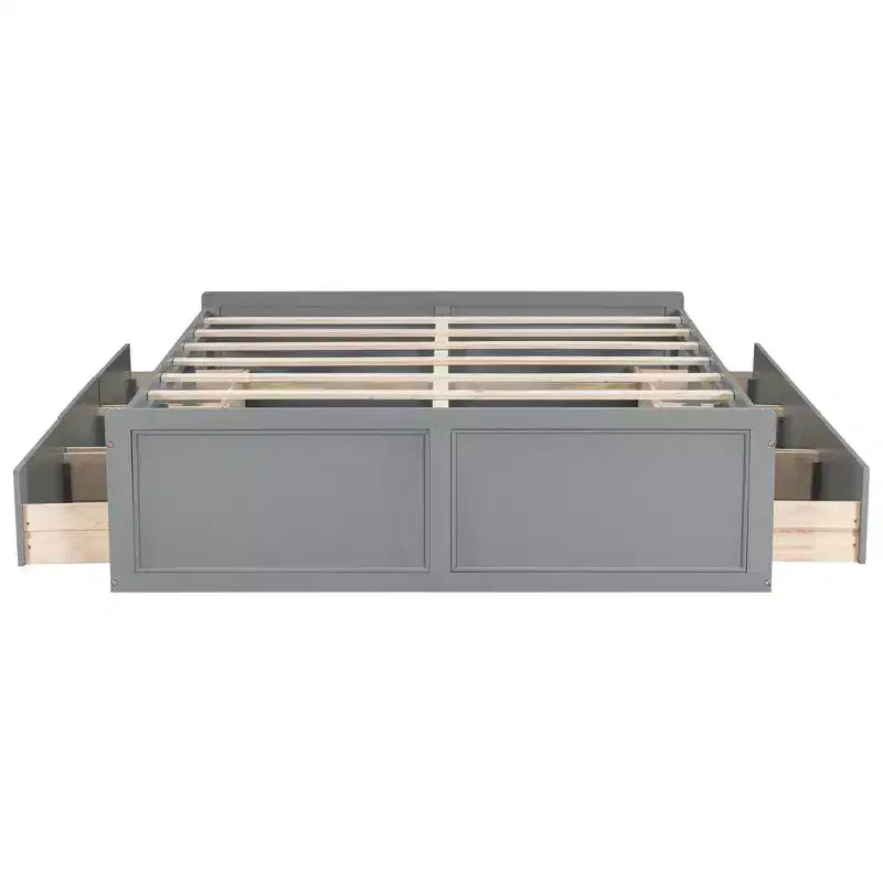 Queen Platform Beds with 6 Storage Drawers, Rustic Wood Queen Size Platform Bed Frame without Headboard, Gray