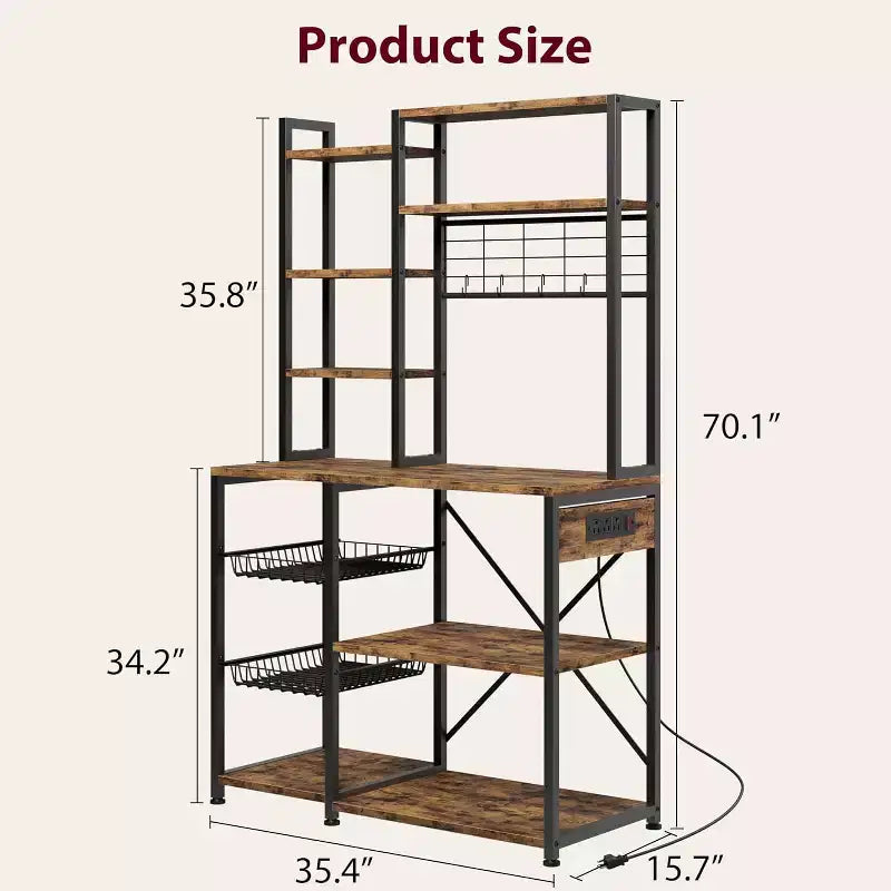90CM Double-Frame Microwave Stand with Power Socket,Black & Gray, for Kitchen Storage