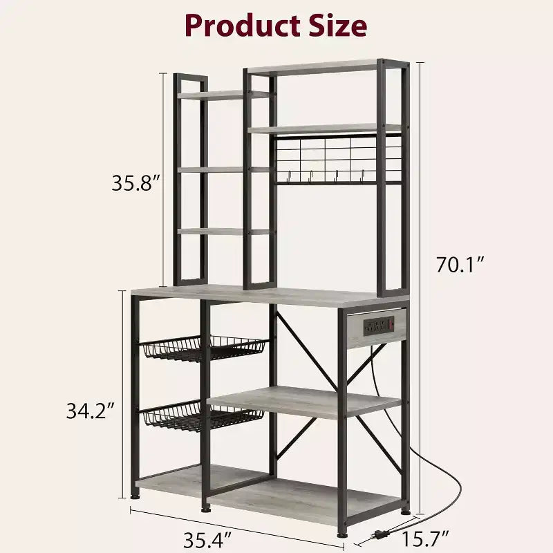 90CM Double-Frame Microwave Stand with Power Socket,Black & Gray, for Kitchen Storage