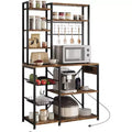 90CM Double-Frame Microwave Stand with Power Socket,Black & Gray, for Kitchen Storage