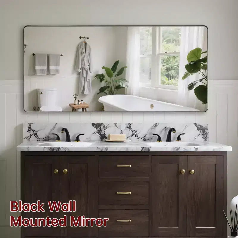  Black Vanity Mirror, 60x28 Bathroom Mirror with Easy-Clean Glass for Modern Homes