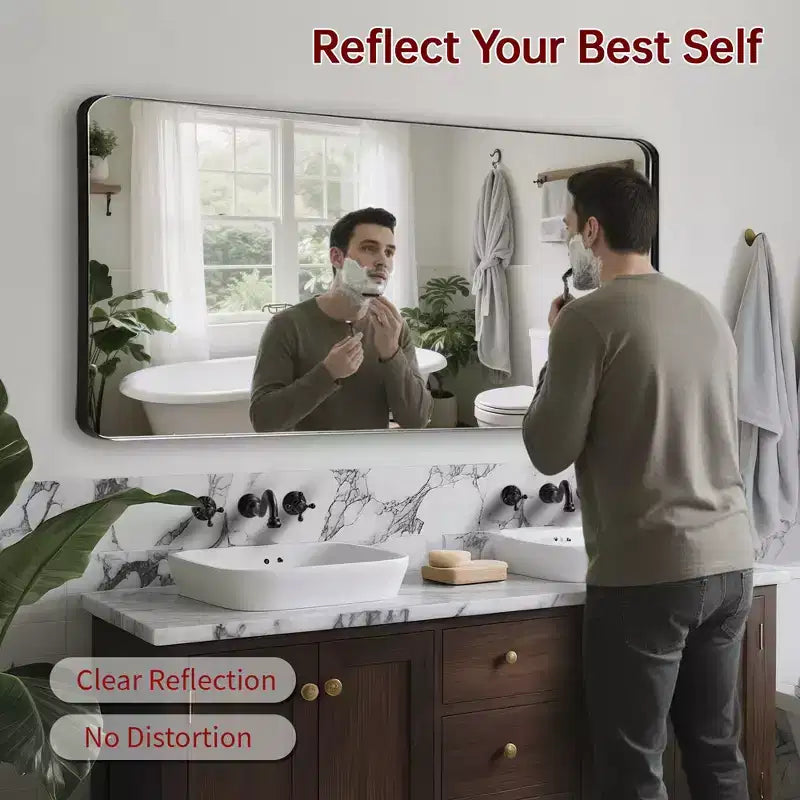 Black Vanity Mirror, 60x28 Bathroom Mirror with Easy-Clean Glass for Modern Homes