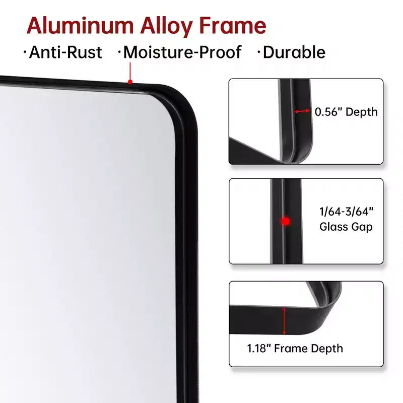 Black Vanity Mirror, 60x28 Bathroom Mirror with Easy-Clean Glass for Modern Homes