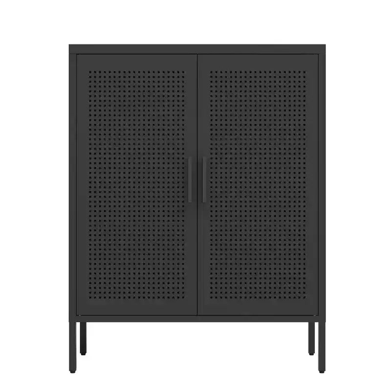  31.5 Metal Storage Cabinet - 2 Doors & 2 Adjustable Shelves, Steel File Cabinet (No Lock), Black