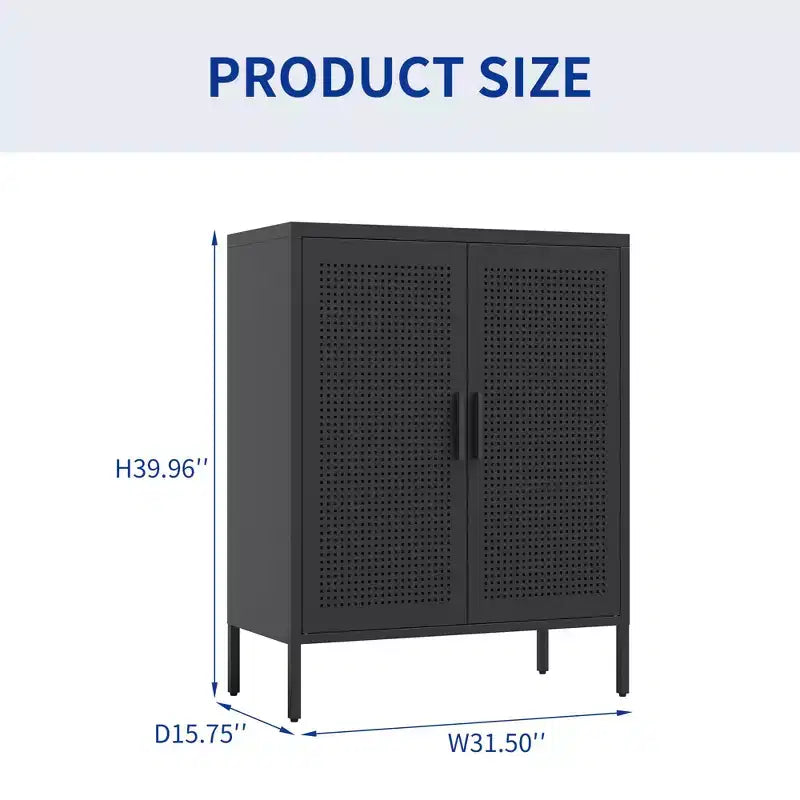 31.5 Metal Storage Cabinet - 2 Doors & 2 Adjustable Shelves, Steel File Cabinet (No Lock), Black