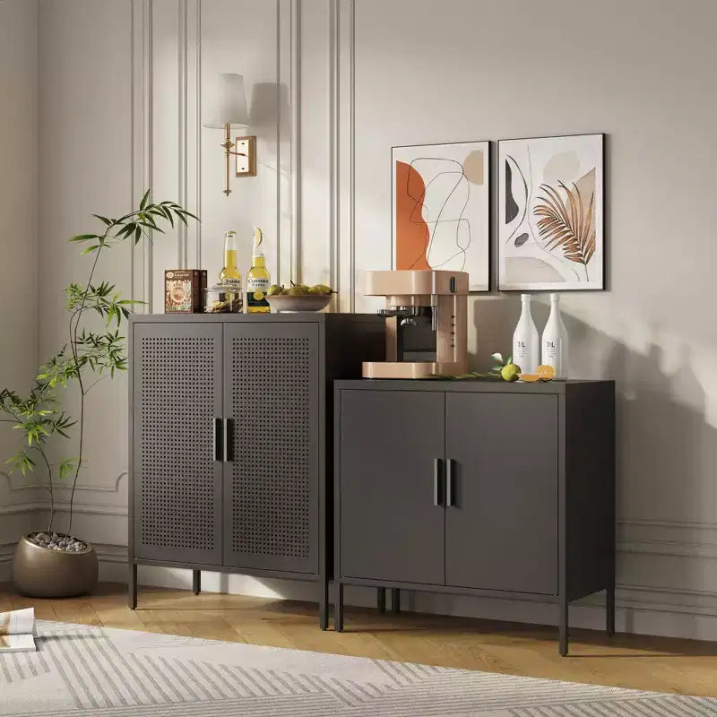 31.5 Metal Storage Cabinet - 2 Doors & 2 Adjustable Shelves, Steel File Cabinet (No Lock), Black