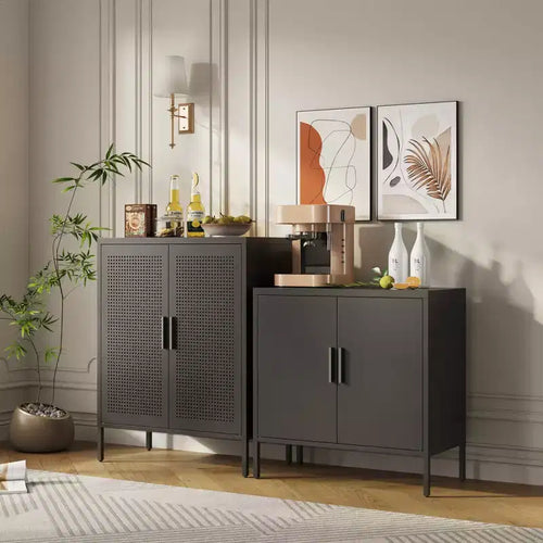 31.5 Metal Storage Cabinet - 2 Doors & 2 Adjustable Shelves, Steel File Cabinet (No Lock), Black