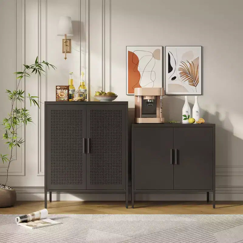31.5 Metal Storage Cabinet - 2 Doors & 2 Adjustable Shelves, Steel File Cabinet (No Lock), Black