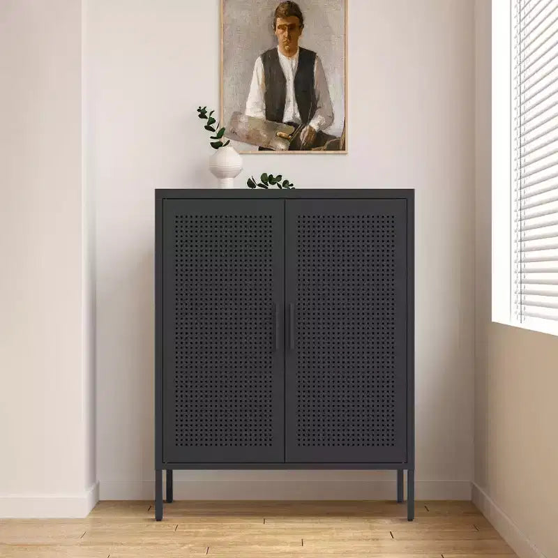 31.5 Metal Storage Cabinet - 2 Doors & 2 Adjustable Shelves, Steel File Cabinet (No Lock), Black
