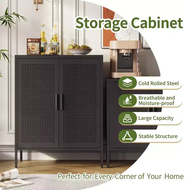 31.5 Metal Storage Cabinet - 2 Doors & 2 Adjustable Shelves, Steel File Cabinet (No Lock), Black