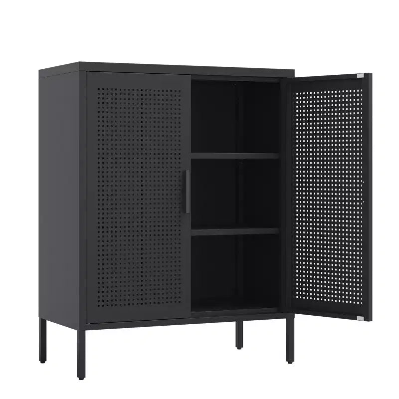 31.5 Metal Storage Cabinet - 2 Doors & 2 Adjustable Shelves, Steel File Cabinet (No Lock), Black