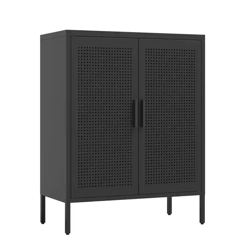 31.5 Metal Storage Cabinet - 2 Doors & 2 Adjustable Shelves, Steel File Cabinet (No Lock), Black