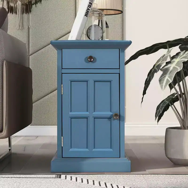 Tavolino Vintage Classico con Porte USB e 1 Cassetto con Portabicchieri, Tavolino Stretto da Divano per Soggiorno Camera da Letto