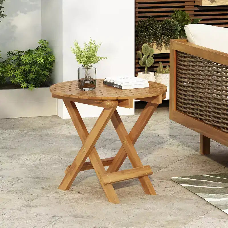 Modern Foldable Side Table Adjustable (17.75-27.6 inches) Side Table Rosewood Side Table (Teak Finish), Suitable for Sofa Tray, Nightstand
