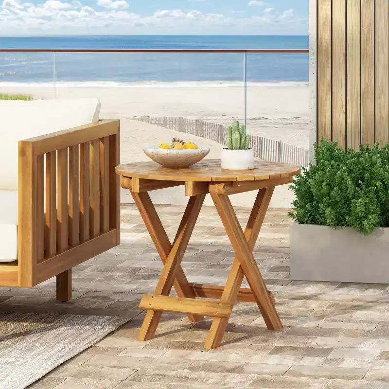 Modern Foldable Side Table Adjustable (17.75-27.6 inches) Side Table Rosewood Side Table (Teak Finish), Suitable for Sofa Tray, Nightstand