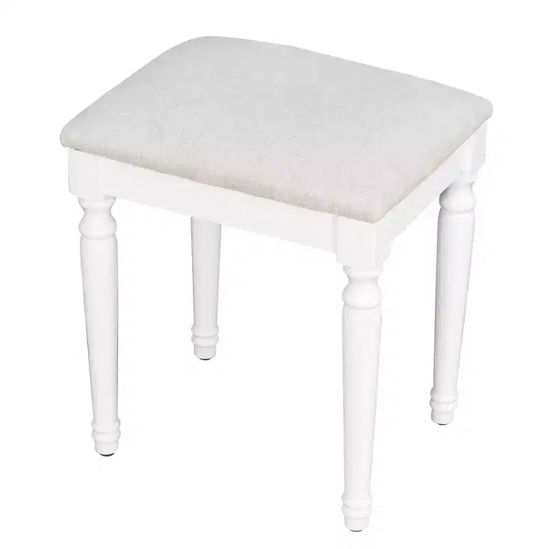Boho Modern Wood Makeup Vanity Table with Tri-Fold Mirror, 13-Light Bulbs, 5 Drawers and Charging Station