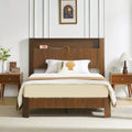 84-inch Extra-Large and Extended Bed Frame with Storage Headboard, Built-in Charging Station, Wave-Curved Design, Walnut Finish