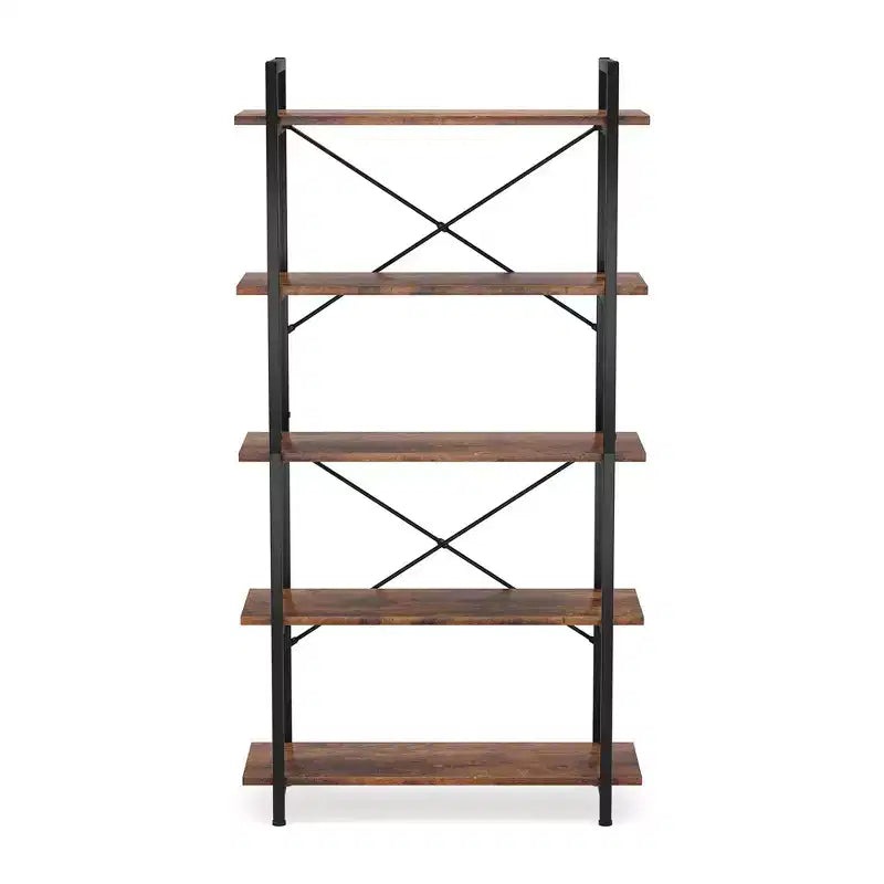 5-Tier Industrial Bookshelf,Brown Metal Etagere Display Shelf - Open Bookcase for Living Room,Office,Storage & Decor