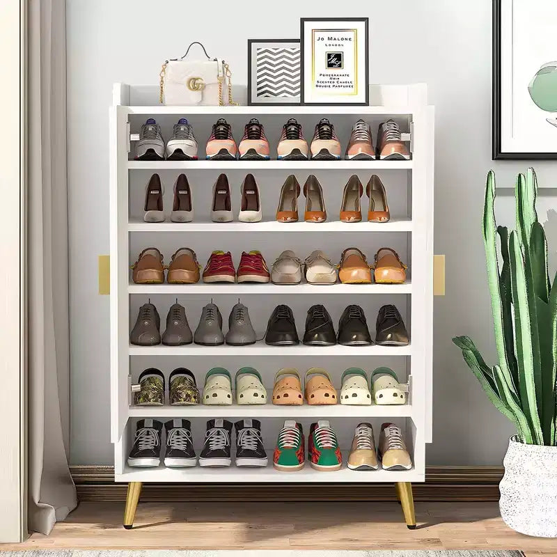 7-Tier Shoe Cabinet,Large Capacity Shoe Storage Organizer with Adjustable Shelves & Doors,Freestanding Entryway Cabinet for 20+ Pairs,White