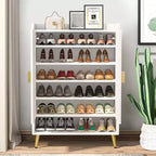 Scarpiera a 7 livelli, organizzatore porta scarpe di grande capacità con ripiani regolabili e ante, armadietto indipendente per ingresso per più di 20 paia, bianco