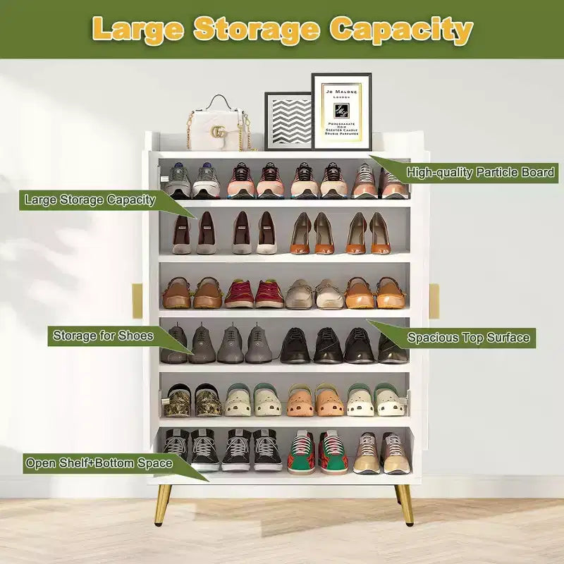7-Tier Shoe Cabinet,Large Capacity Shoe Storage Organizer with Adjustable Shelves & Doors,Freestanding Entryway Cabinet for 20+ Pairs,White