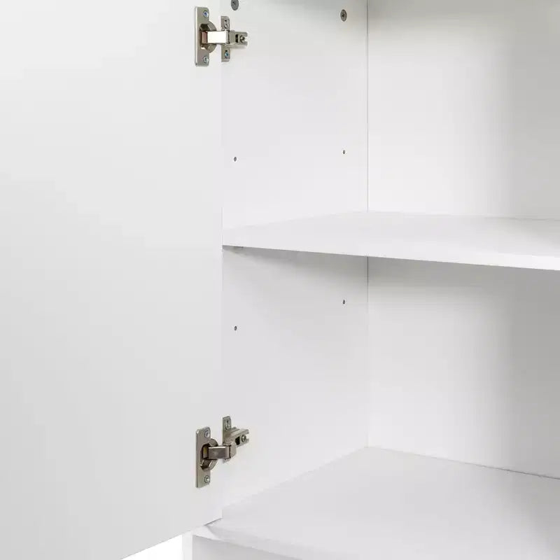 63 White Freestanding Laundry Cabinet-Particle Board+MDF, Tilt-Out Hamper, Adjustable Shelves & Multiple Storage
